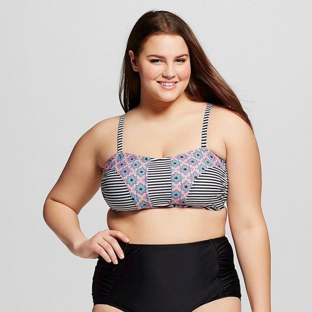 Plus Size Striped Floral Print Bralette Bikini Top - Picture 4 of 11